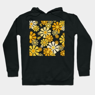 60's 70's Retro Flowers Fall Aesthetic on Black Hoodie